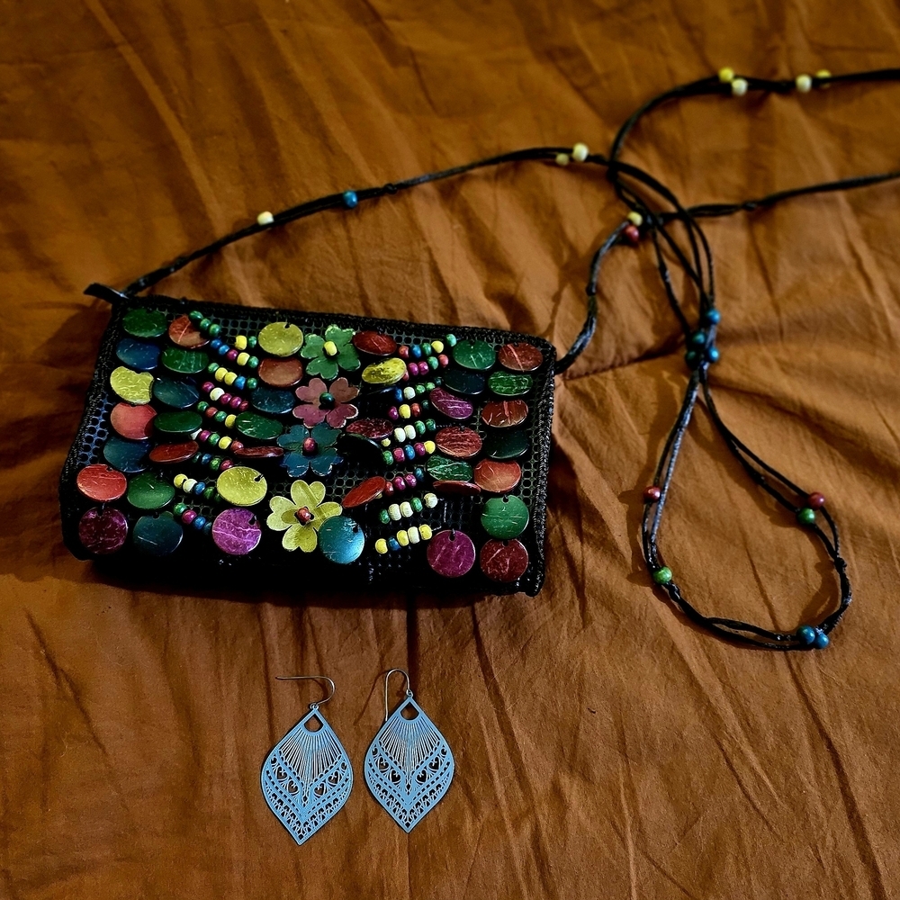 Boho | Color Beaded Crossbody Bag | Boho Earrings - Picture 2 of 7